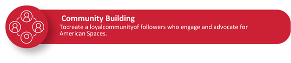 To create a loyal community of followers who engage and advocate for American Spaces.