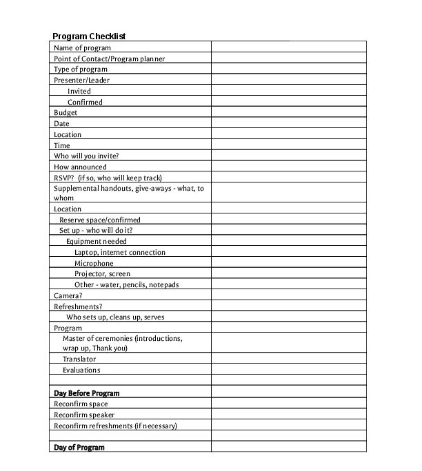 ProgramChecklistexample Managing American Spaces ProgramChecklistexample Managing American Spaces
