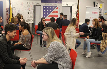 group of people at an american space